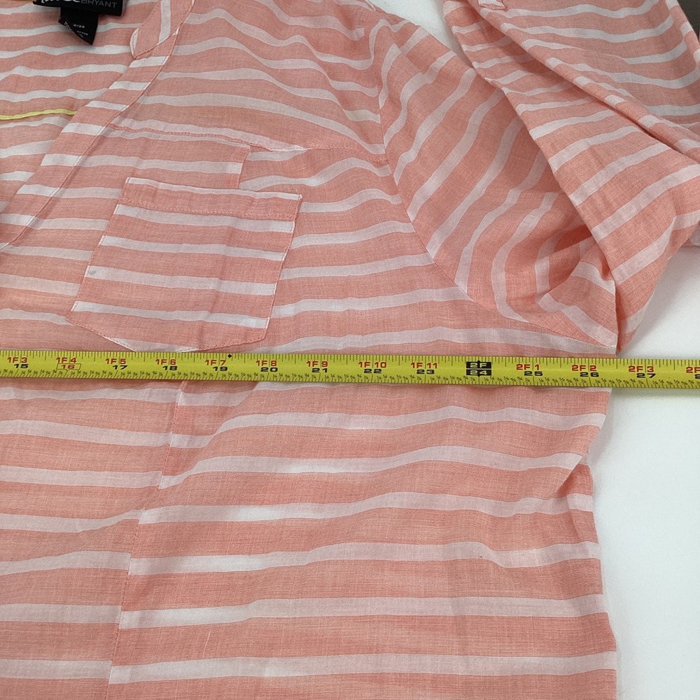 Lane Bryant Womens 22/24 Coral Pink Striped Cotton Button Down Shirt V-Neck Top - Picture 3 of 8